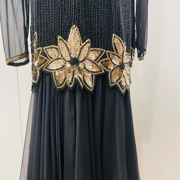 Vintage 90s Dress Sequin Beaded Party Cocktail Formals Red Carpet Black Gold s/6 - Picture 12 of 14